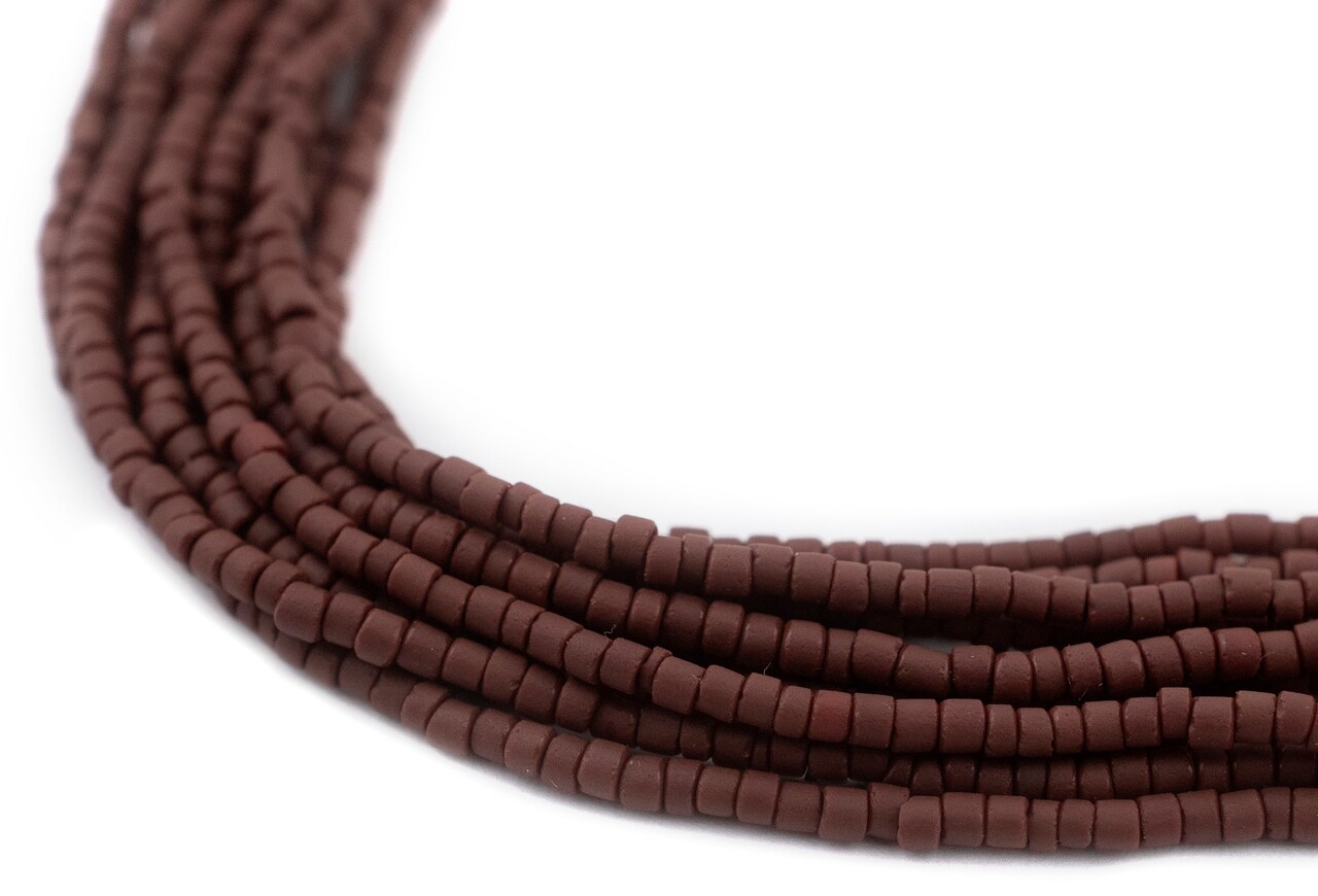 The Bead Chest 2mm Glass Seed Beads - Full Strand of Afghani Tribal Beads (Earth Brown) - Bunch of 10 Strands